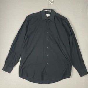 Perry Ellis Portfolio Mens Solid Black Long Sleeve Button Up Shirt Size 16 34/35